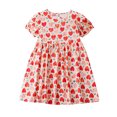 thumbnail image 1 of Swstbby Liquidation d'Économies d'Été 2025! Robe d'Été pour Filles, Robe d'Été à Manches Courtes pour Tout-Petits et Bébés Filles, Robe à Manches Bouffantes à Imprimé Graphique Rouge 3-4 Ans, 1 of 5