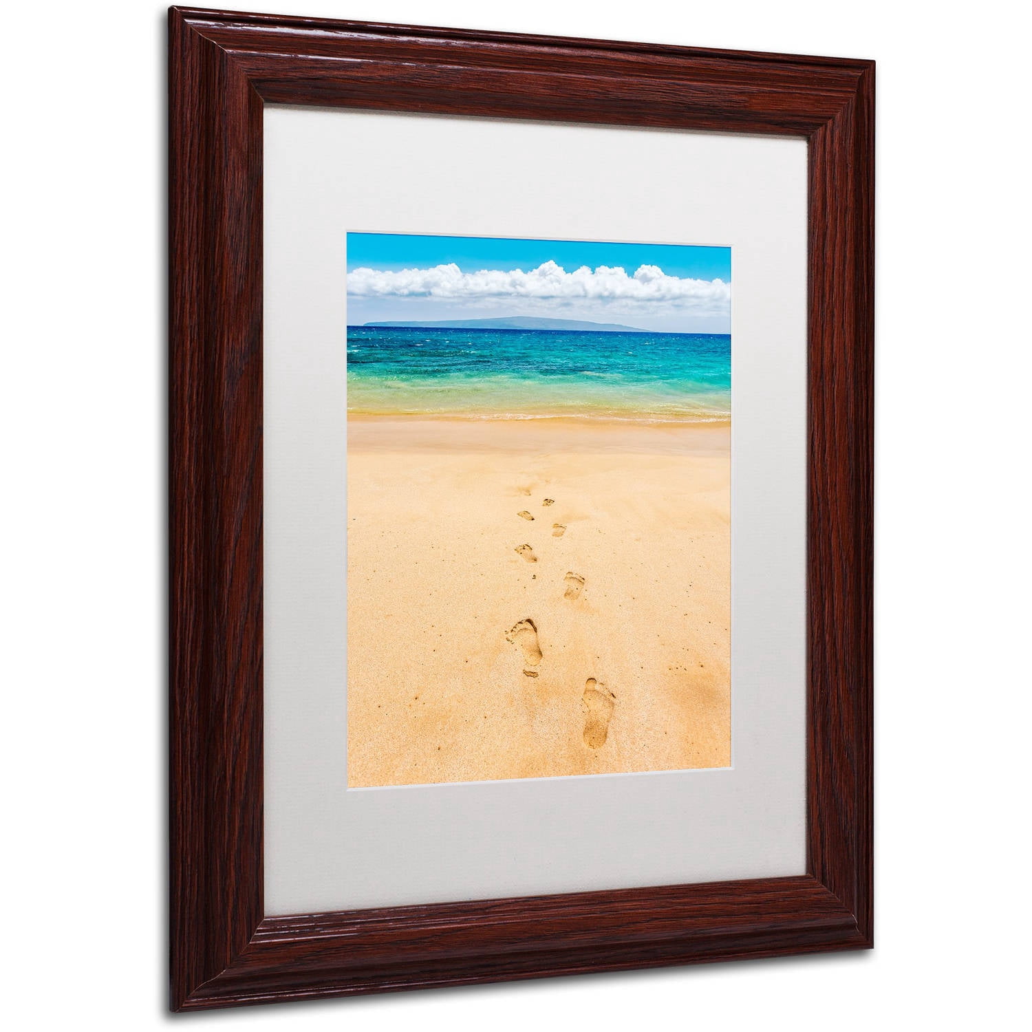 Trademark Fine Art 'Footprints in the Sand' Canvas Art by Pierre Leclerc, White Matte, Wood Frame