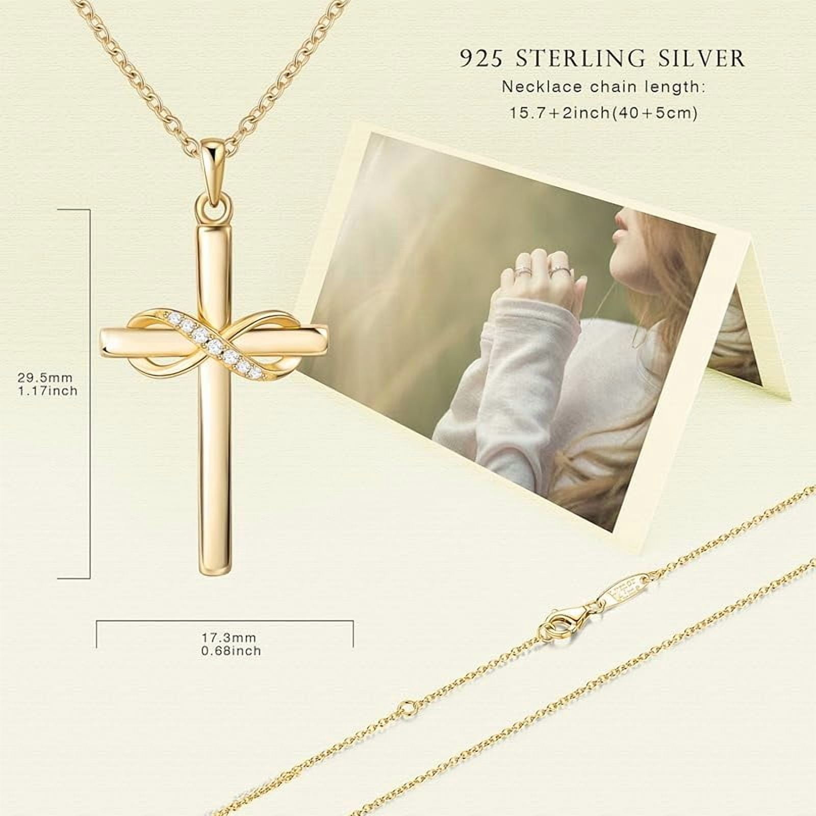 925 Sterling Silver Cross Necklace for Women Infinity Necklace 14K Rose Gold Plated Necklaces for Easter or Mother's Day