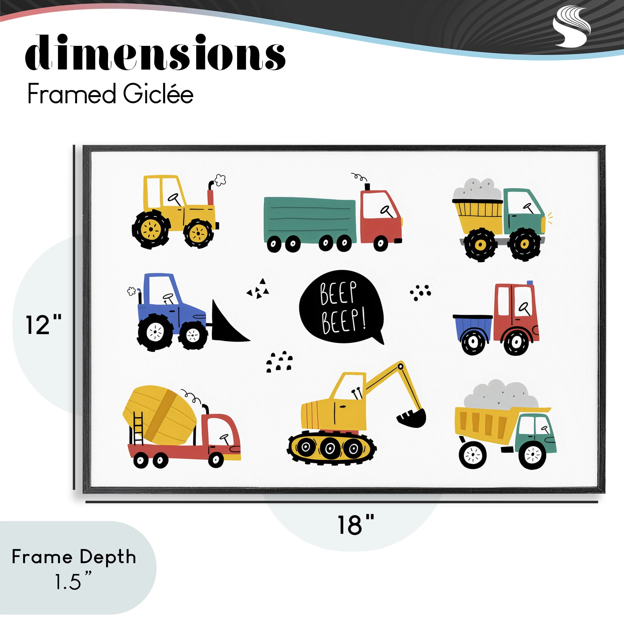 Stupell Industries Beep Construction Vehicles Black Framed Giclee Art, design by Creative Studio