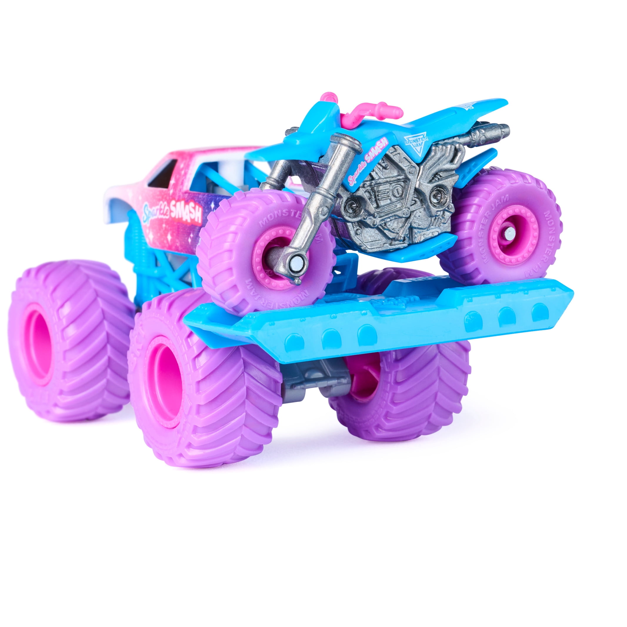 Monster Jam Sparkle Smash Monster Truck and Dirt Bike Vehicle 2-Pack, 1:64 Scale