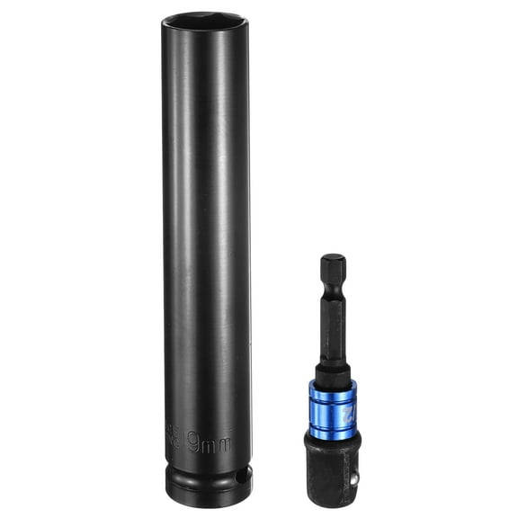 Uxcell Deep 6-Point Impact Socket 1/2" Drive 19mm Metric Socket 6" Length with 1/4" Hex Shank Adapter, CR-V Steel Socket Adapter Accessory Tool Set Kit for Hex Bolts Nuts