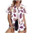 thumbnail image 2 of Gamivast Hawaiian Shirts for Women Fashion Print Summer Tops Floral Tropic Print V Neck T-Shirt Short Sleeve Button Up Tops Soft Cool Beach Shirts Purple L Camisas Para Mujer, 2 of 5