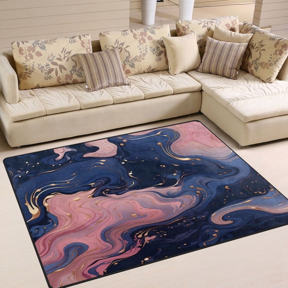 Waves Curves Pink Blue Area Rug Washable 80 x 58 Floor Carpet Mat Non Slip for Bedroom Living Room Home Decor