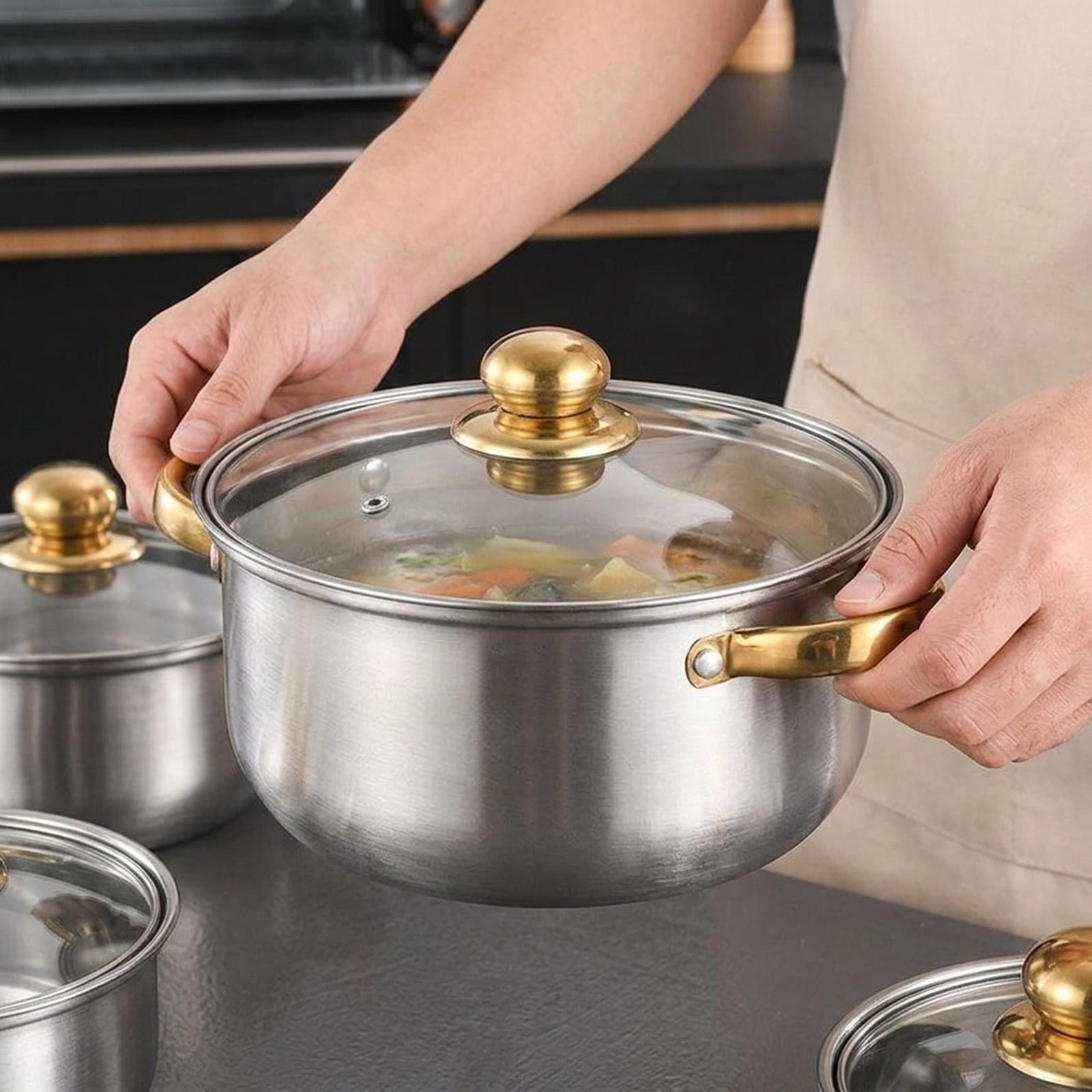 Nishiyuenyi 6 Pieces Stainless Steel Cookware Set Nonstick Pots and Pans Set for Kitchen Silver