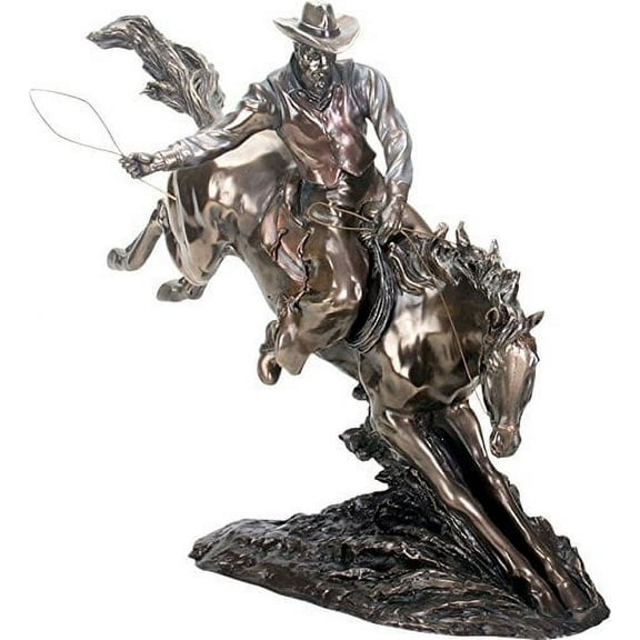 Ebros Gift Large 19"Long Cowboy On Horse Figurine in Bronze Powder Finish Resin Western Collectible