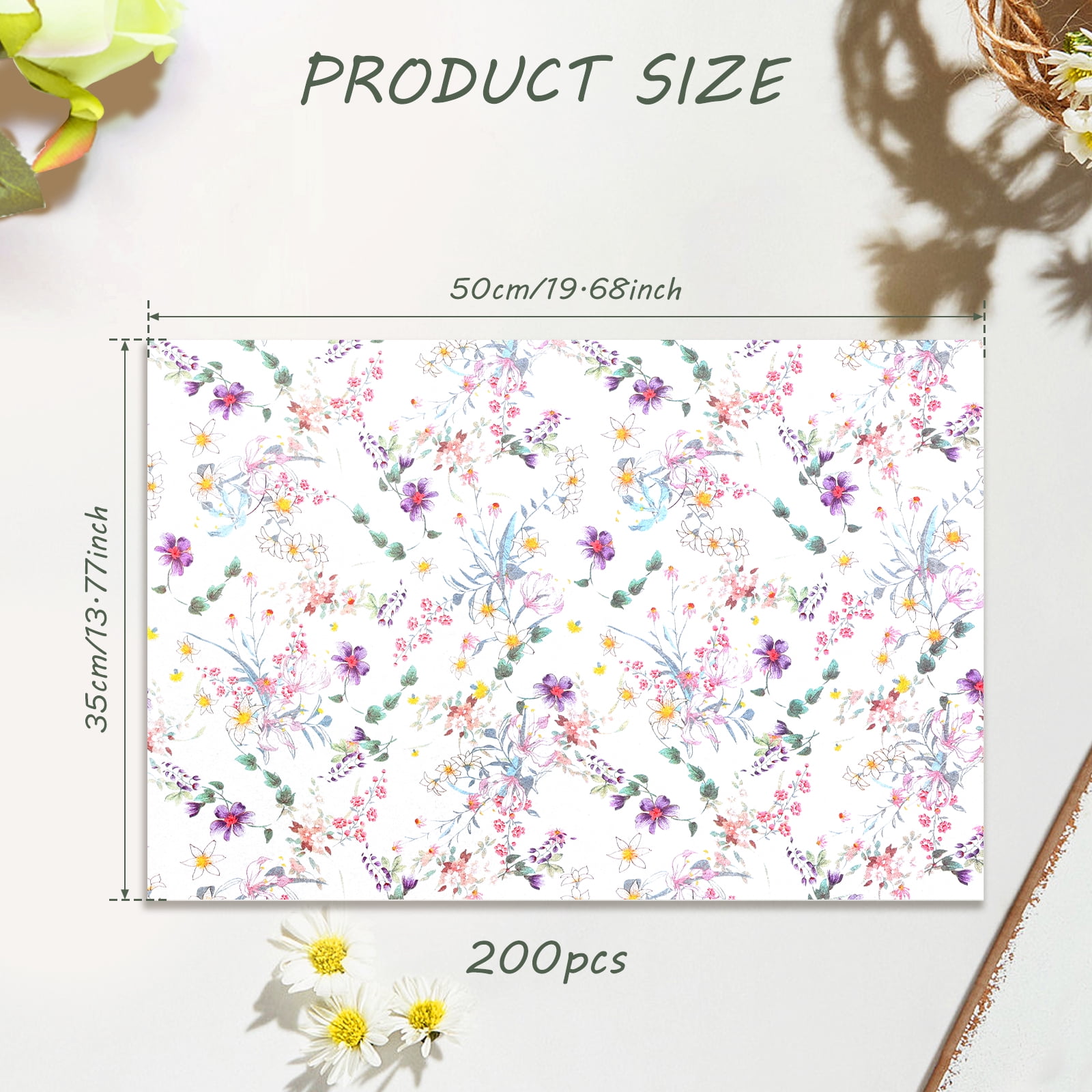 Floral Tissue Paper, 20x14"200 Sheets Vintage Wildflower Present Wrapping Tissue Paper for Wedding Birthday Party Decor Box Basket Filler