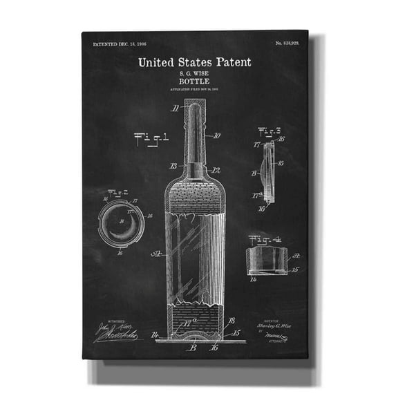 Epic Graffiti "Bottle Blueprint Patent Chalkboard" Giclee Canvas Wall Art, 18"x26"