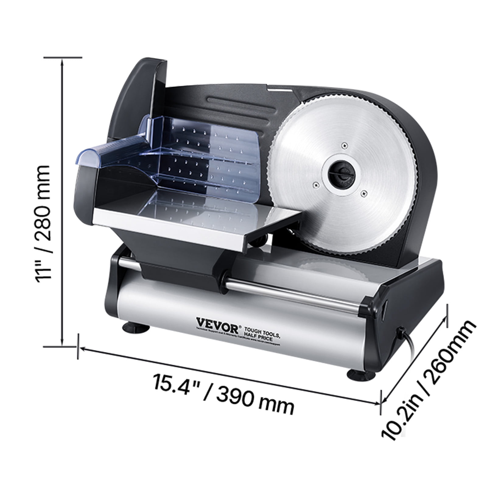 VEVOR Meat Slicer, 7.5 inch Electric Deli Food Slicer, 180W Meat Cutter with two Premium SUS420 Blades, 0-0.6 inch Adjustable Thickness,Food Slicer Machine for Meat,Hard Bread and Cheese,Home Use