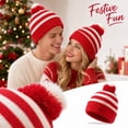 thumbnail image 2 of YZZZJZQL Christmas Adult Red White Striped Knit Beanies Hat Winter Beanie Hat With Pom Pom Beanie For Christmas Halloween Party Hat, 2 of 4