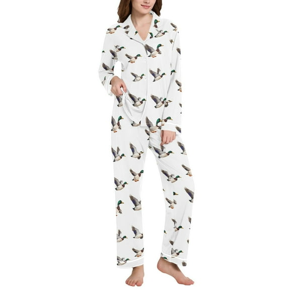 joogoo Pajamas Set for Women Funny Flying Ducks Long Sleeve Pjs Loungewear L