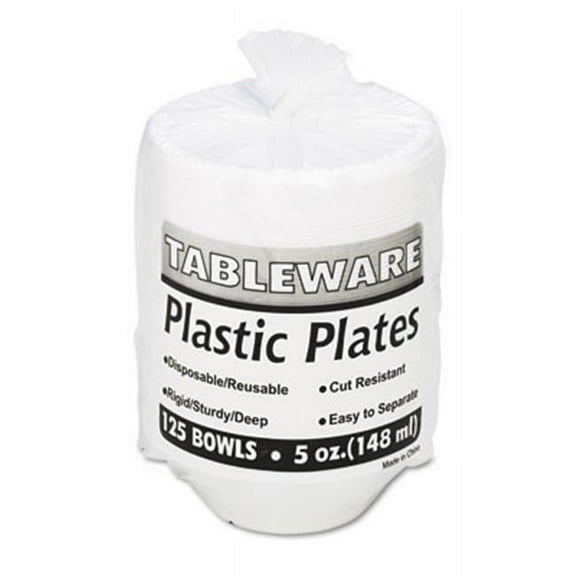 Tablemate  Plastic Dinnerware  Bowls  Five Ounces  White  125 per Pack