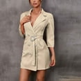thumbnail image 2 of Lovskoo Women's Work Dresses Business Long Sleeve Belted Double Breasted Blazer Dress Khaki, 2 of 6