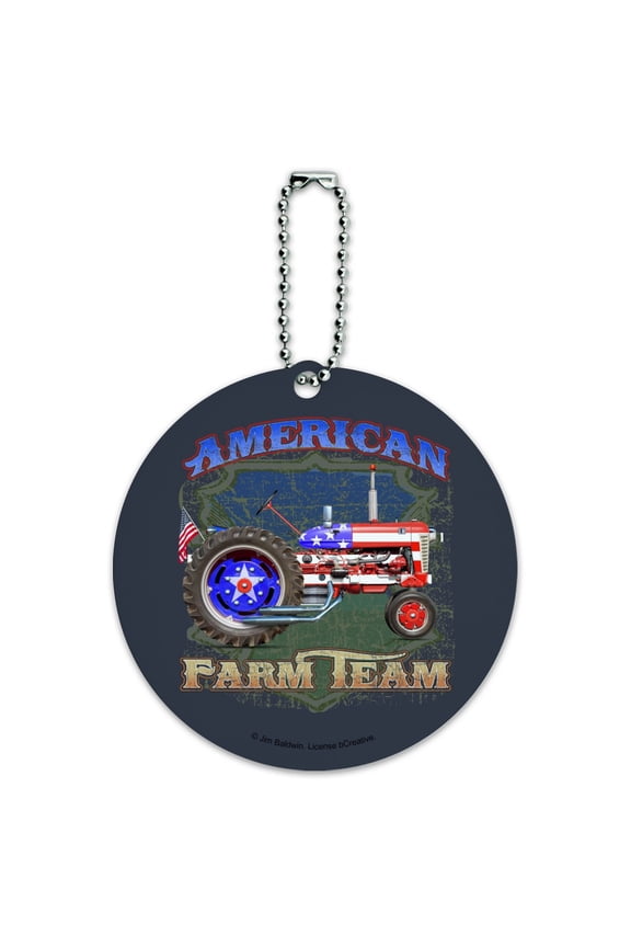 Farm Tractor American Team USA Flag Farming Round Luggage ID Tag Card Suitcase Carry-On