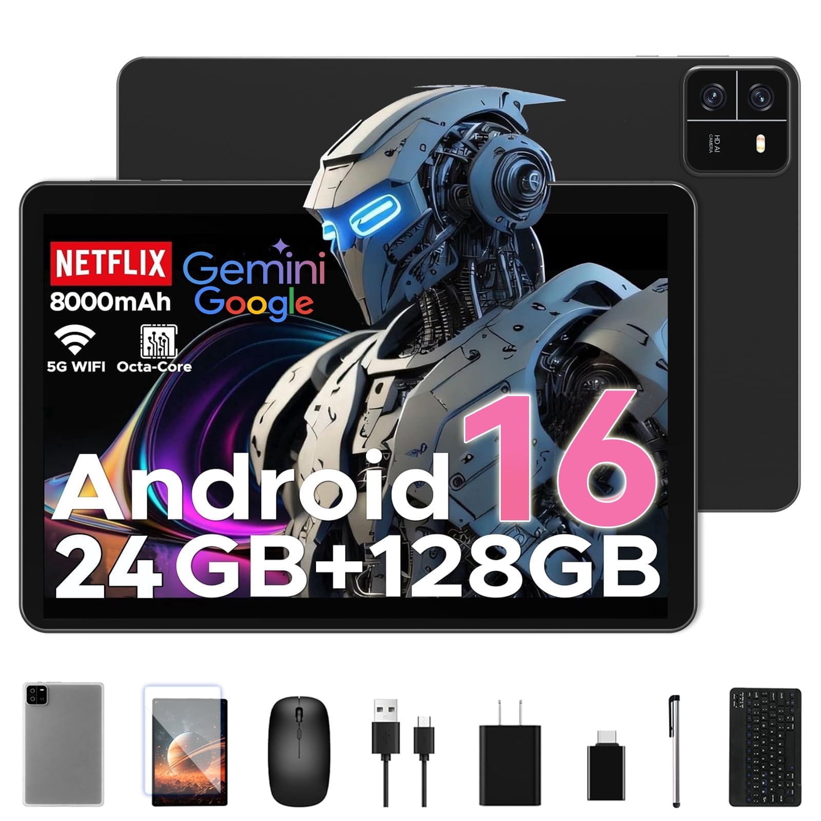 Android 15 Tablets T20, 10.1 Inch Incell Display, 24GB RAM 256GB