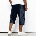 thumbnail image 5 of Dwelliawo Corduroy Men's Capri Pants Cargo Long Shorts Cargo Capri 3/4 Pants Multi-Pockets Below Knee Shorts Casual Travel Elastic Waist Long Pants Navy L, 5 of 9