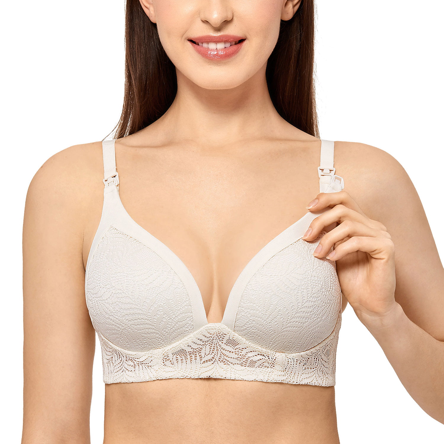 42D, Beige Exclare Women's Seamless Full Coverage Lightly Padded Underwire Maternity Nursing Bra 