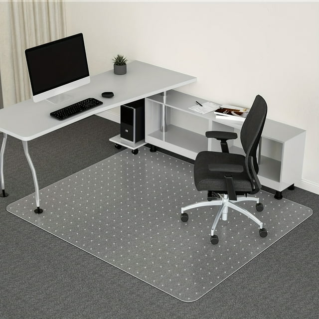 LEEYNEER Easy-Glide Office Chair Mat for Carpet - Rectangle PVC Floor Protector Smooth Rolling Desk Mat for Low Pile Carpets Durable & Quiet Design for Modern Workspaces Workspace Enha