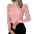 thumbnail image 2 of Qulqfy Turtleneck Women Sweater Tunic Pink Pullover Dressy Long Sleeve Ribbed Knit Slim Tops Women Fall Sweaters L, 2 of 8