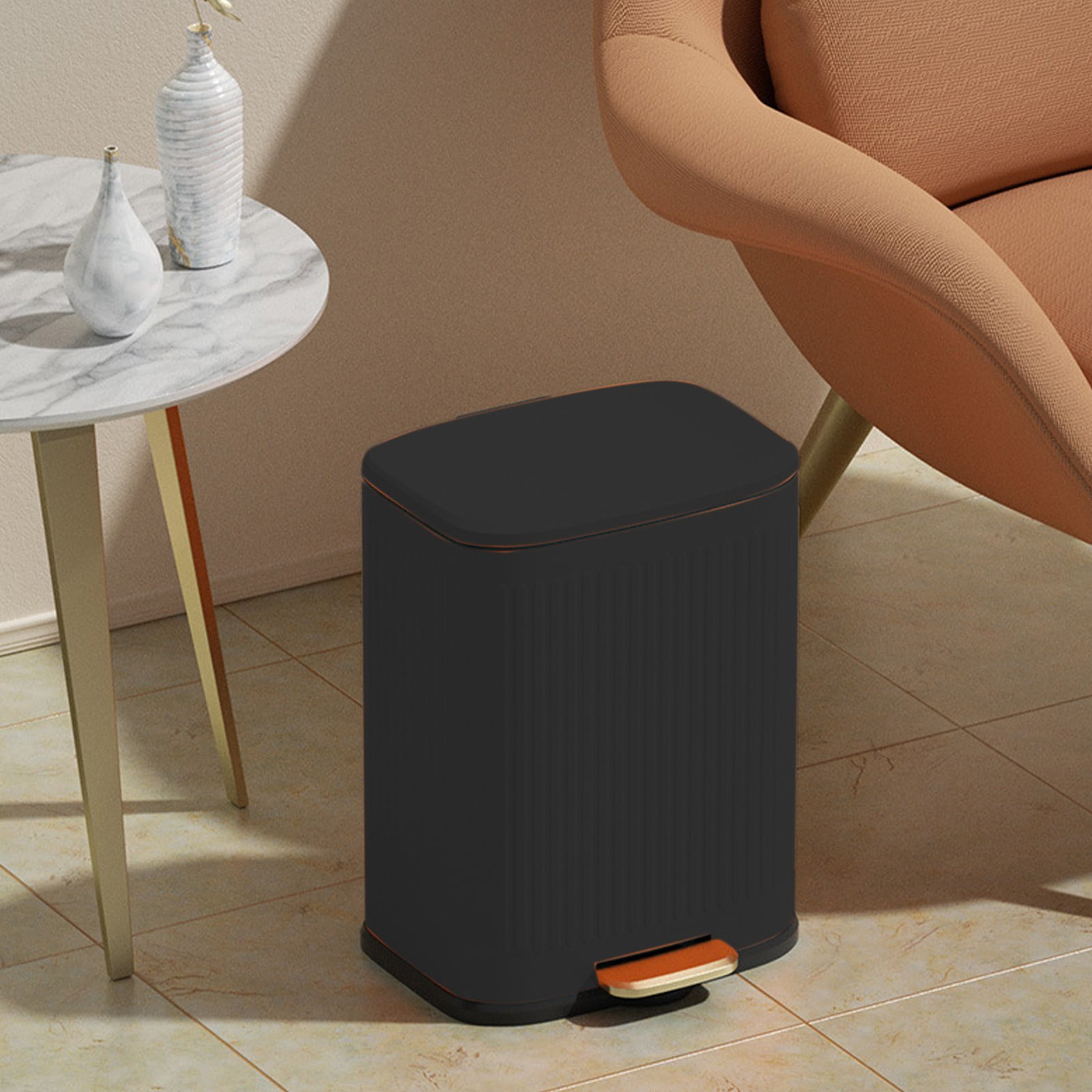 Elainilye Small Bathroom Trash Can with Lid, 2.8 Gallon Large Garbage Can for Cabinet Door, Plastic Waste Basket for Living Room, Toilet, Bedroom, Office Trash Can, Black
