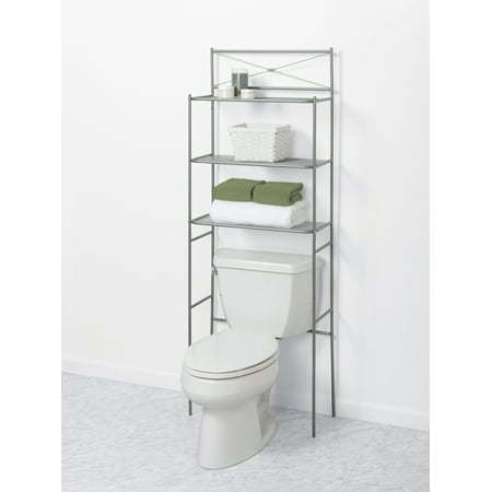 Satin Nickel Bathroom Spacesaver with 3 Shelves, Zenna Home Cross-Style over-the-Toilet