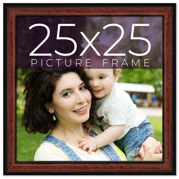25x25 Frame Executive Brown Round Mahogany Finish Solid Wood Picture Frame | 1.25 Inch Moulding