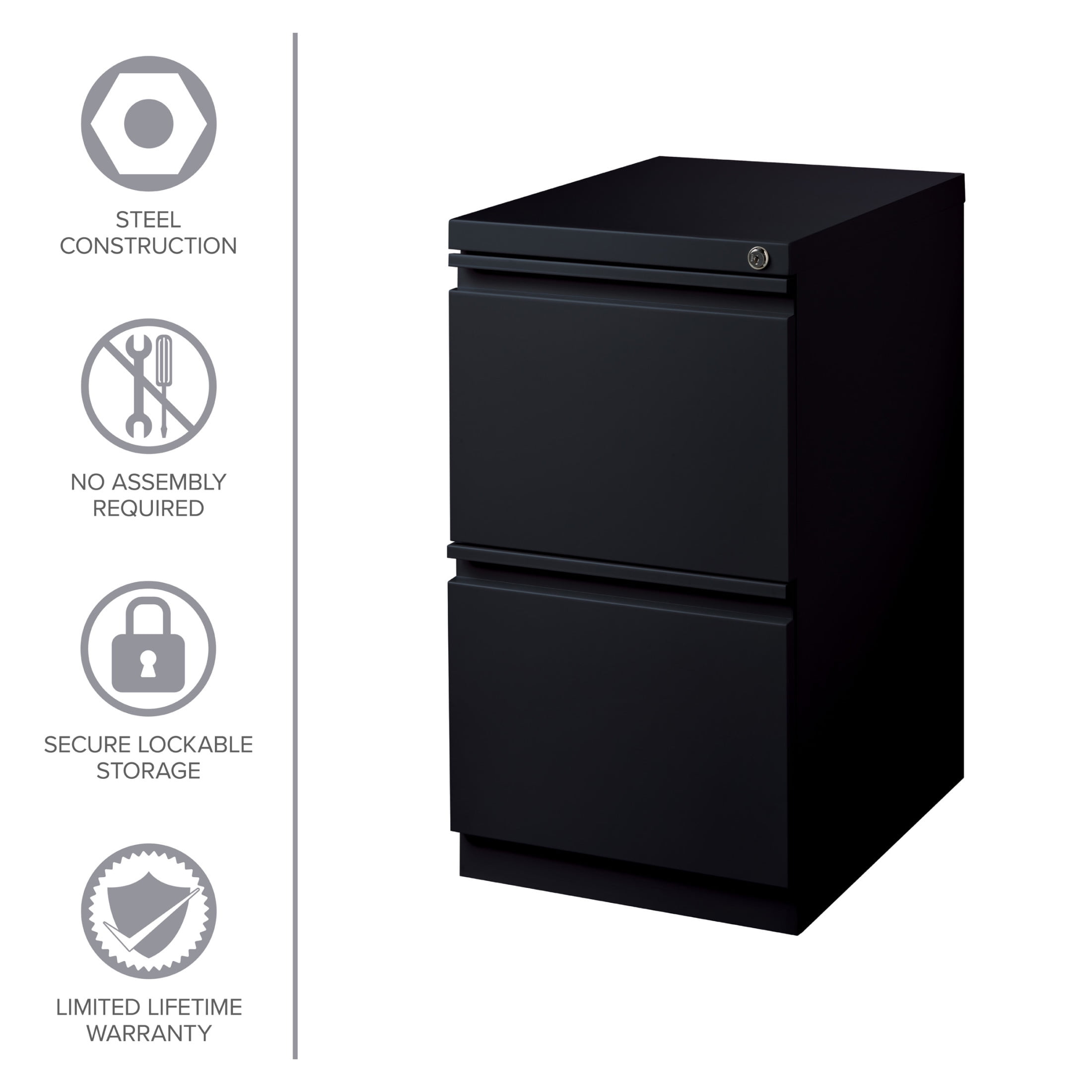 Hirsh Pro 20" Deep Mobile Pedestal File Cabinet 2 Drawer File-File, Letter Width, Black