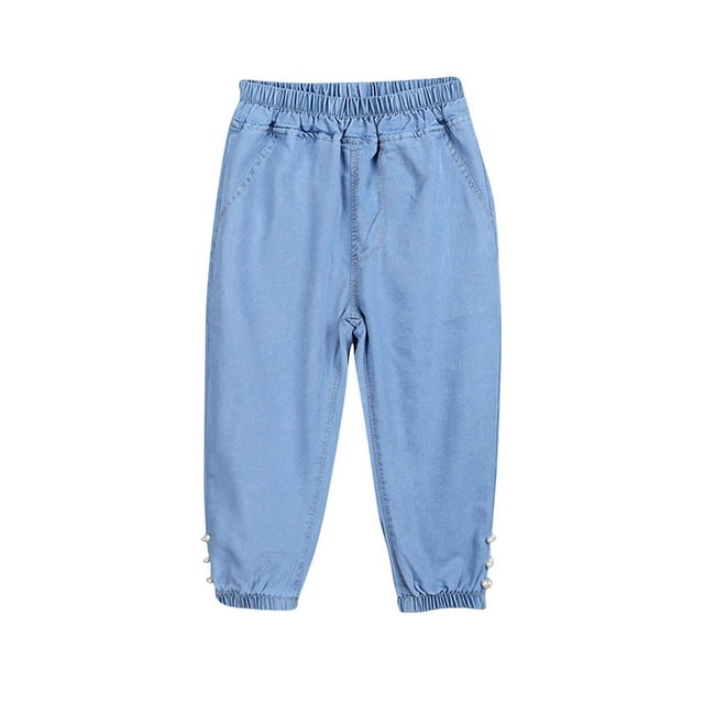Odeerbi 1-6 Años Niñas Primavera Verano Pantalón Vaquero Con Perlas Pantalón Vaquero Con Perlas Pantalón Vaquero Vaquero Suelto de Exterior