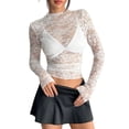 thumbnail image 3 of Womens Mesh Long Sleeve Top Sheer Blouse See Through Tee Shirt Lace Tops White L, 3 of 8