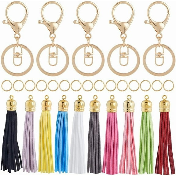 100Pcs Tassel Keychain Making Kit Leather Key Chain Tassels Bulk with Key Ring Real 18K Plated Jump Rings Jewelry Accessories for Keychains Making Supplies Cellphone Straps DIY Craft for diy making
