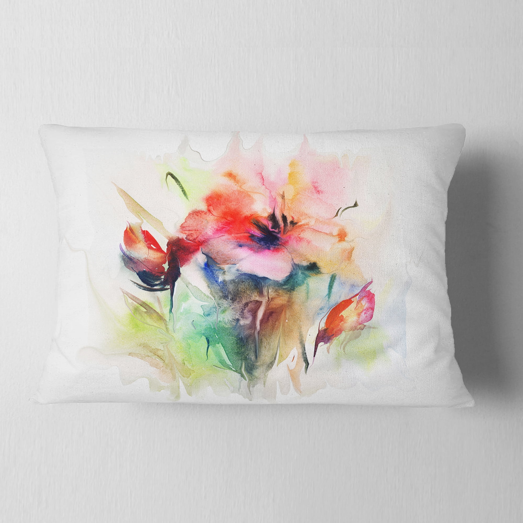 Designart Floral Watercolor Illustration - Abstract Floral Throw Pillow - 12x20