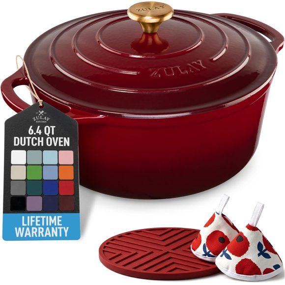 Olla Holandesa Zulay Kitchen de 6.4 QT de Hierro Fundido Esmaltado – Granate