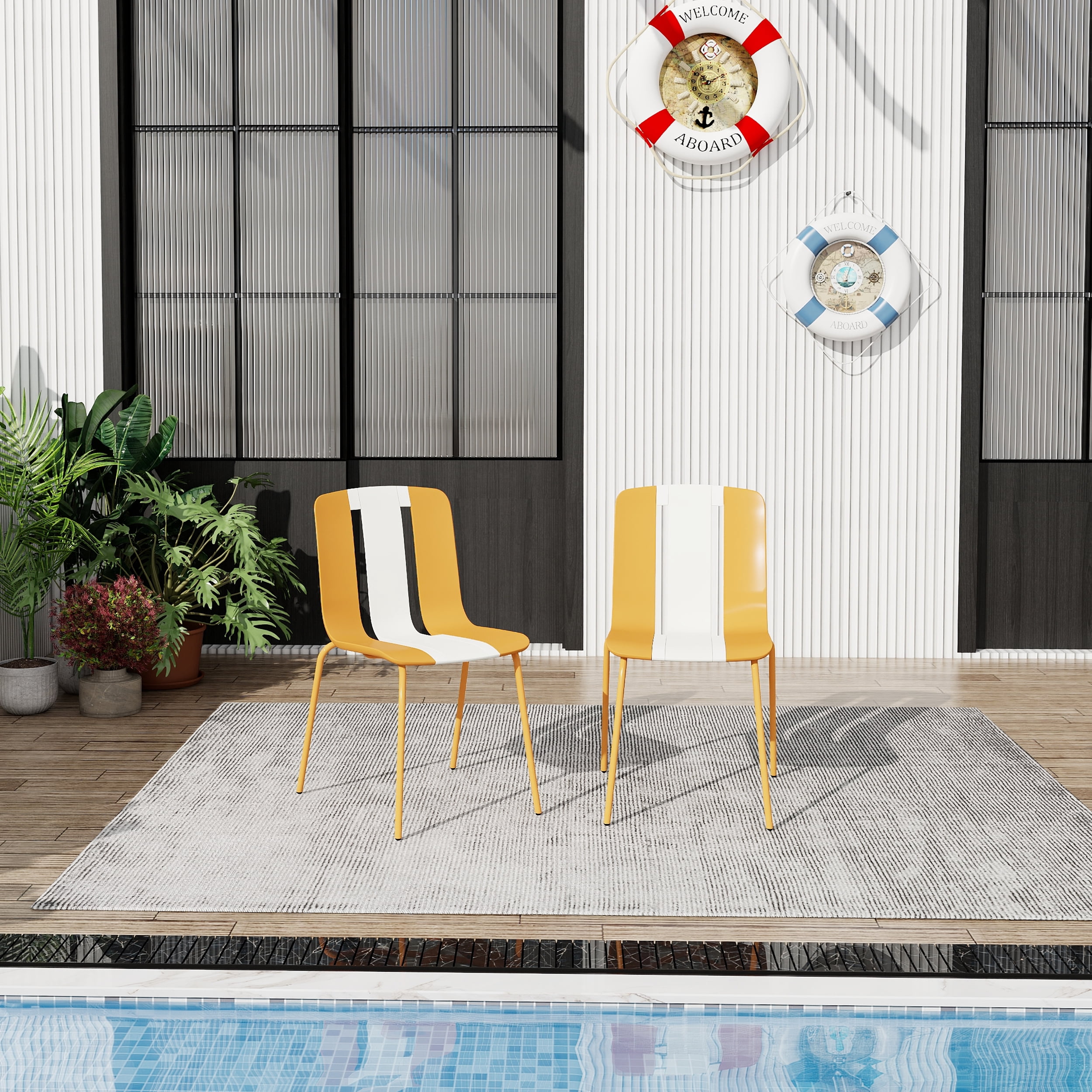 4 Pack Chairs, Indoor Outdoor PP Plastic Seat & Sturdy Metal Legs, for Living Room, Balcony, Cafe, Terrace
