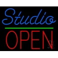 thumbnail image 1 of Blue Studio Red Open 3 LED Neon Sign 15 x 19 - inches, Black Square Cut Acrylic Backing, with Dimmer - Bright and Premium built indoor LED Neon Sign for art gallery, and exhibition., 1 of 7