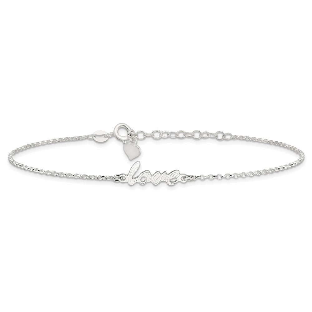 Auriga Fine Jewelry 925 Sterling Silver Polished LOVE 9inch Plus 1in ext. Anklet for Women