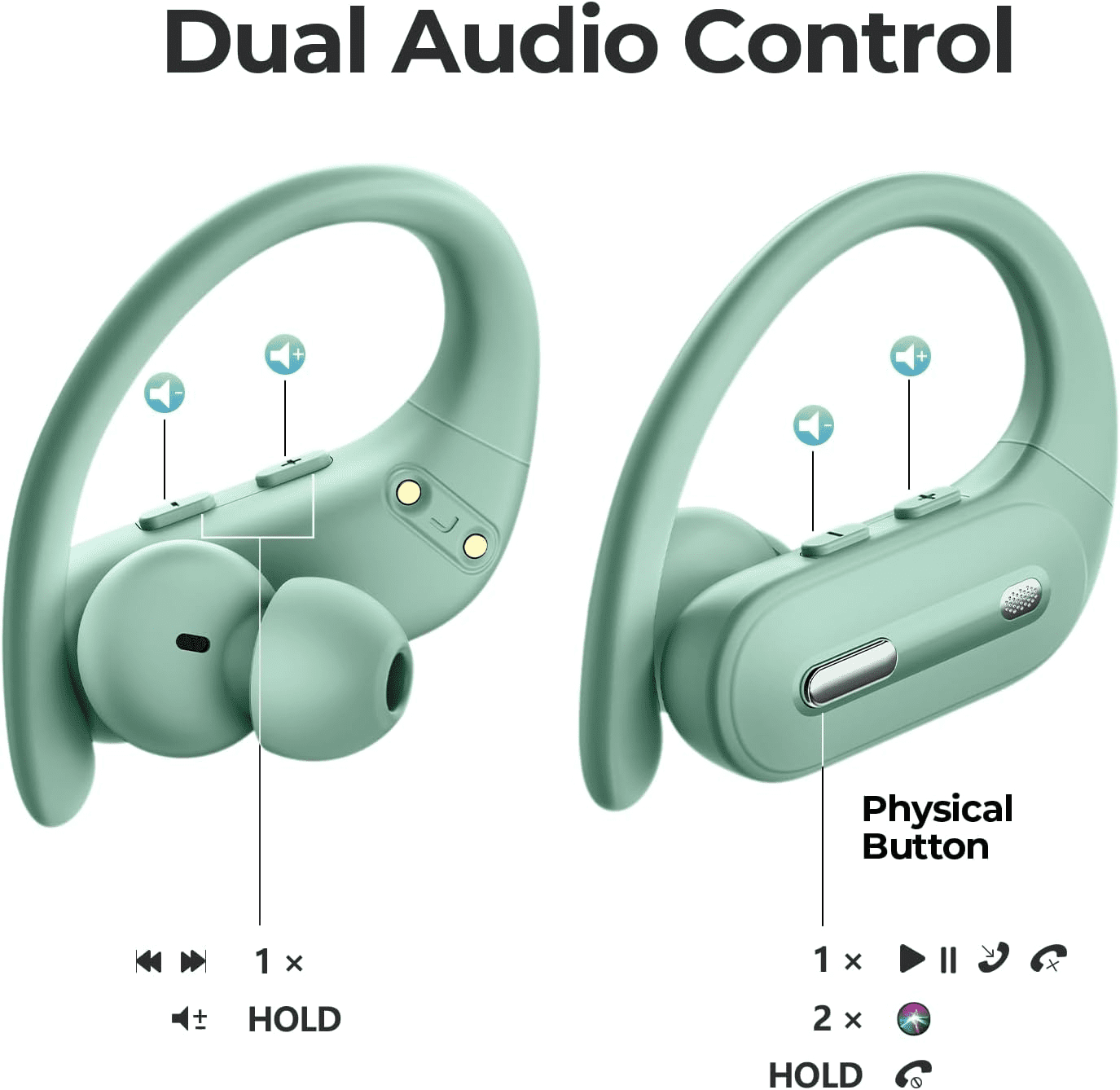 Active Noise Cancelling Wireless Earbuds Bluetooth Headphones 90 Hrs Playtime Ear Buds with Power Display Over-Ear Earphones with Earhooks IPX7 Waterproof Stereo Transparency Headset for Sports/Gym