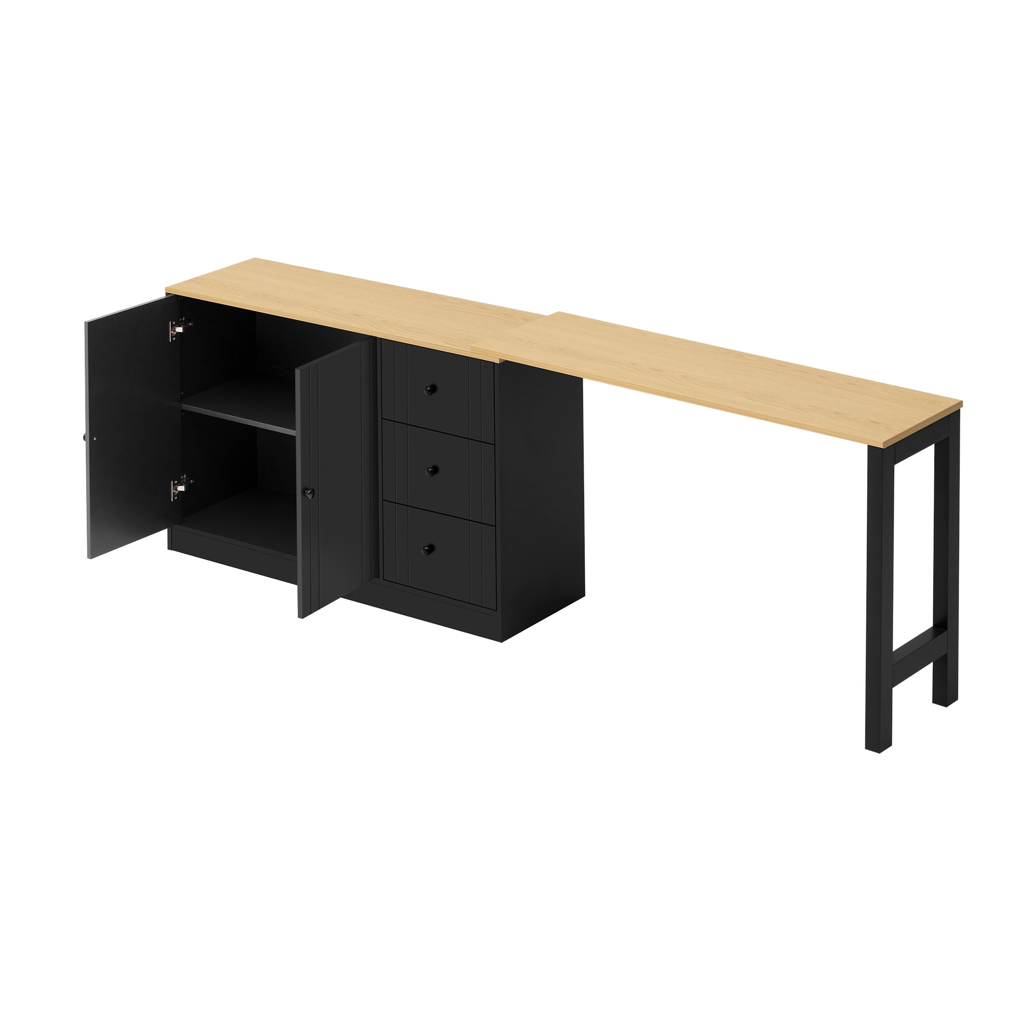 Aukfa Space-Saving Sideboard with 47" Extendable Dining Table,Buffet Cabinet for Kitchen Dining Living Room,Natural
