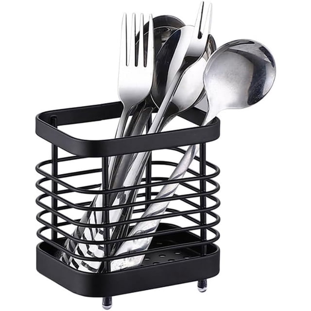 Soporte para utensilios de cocina, organizador para encimera de cocina, escurridor de cubiertos, estante de secado para almacenamiento, acero inoxidable, negro, 4 ", 2 uds.