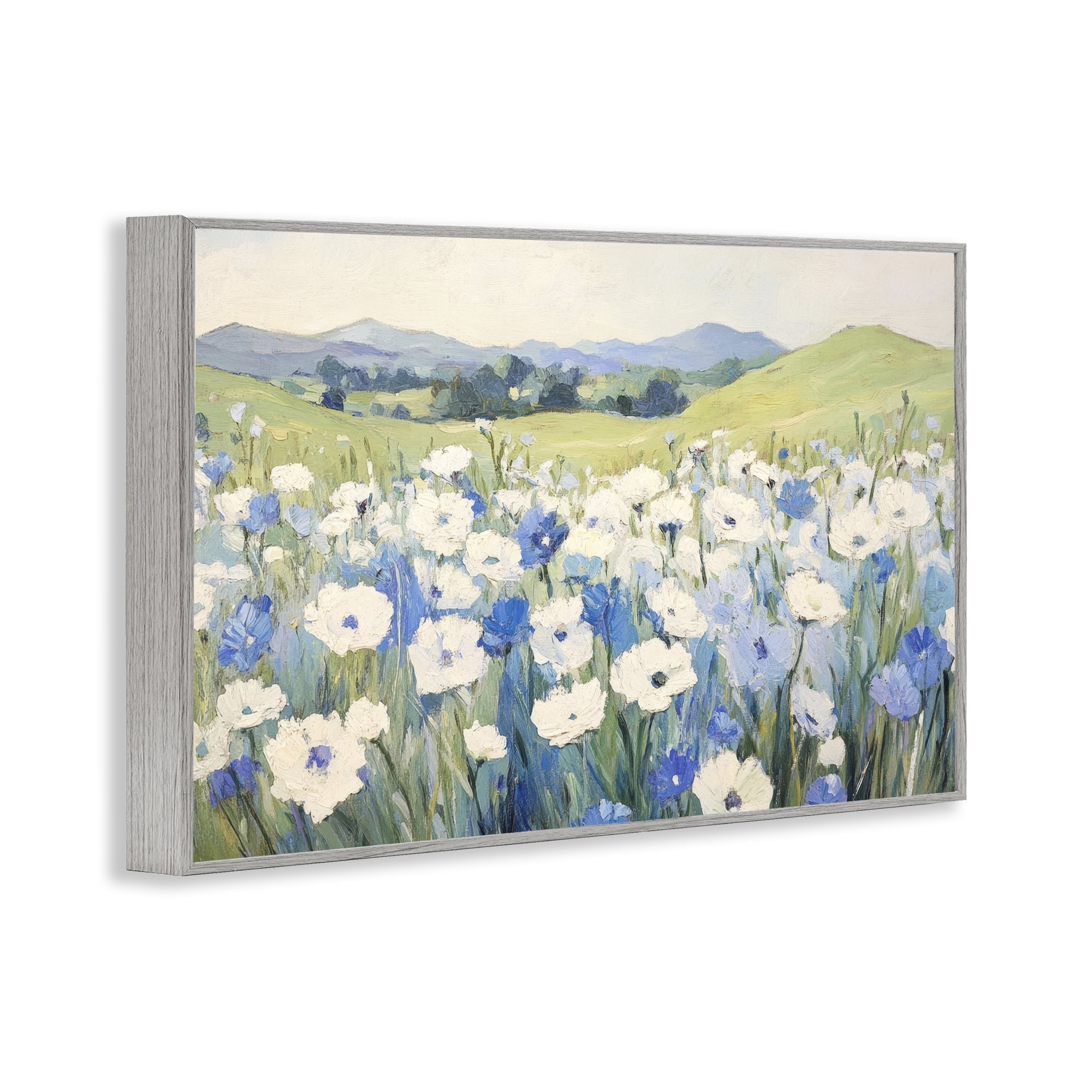 Stupell Industries Blue & White Daisies Gray Framed Giclee Art, design by Petal Prints Design