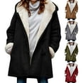 thumbnail image 6 of Women Fuzzy Jacket Fleece Lined Hooded Horn Buttons Medium Length Overcoat Winter Windproof Furry Outerwear Streetwear, 6 of 8
