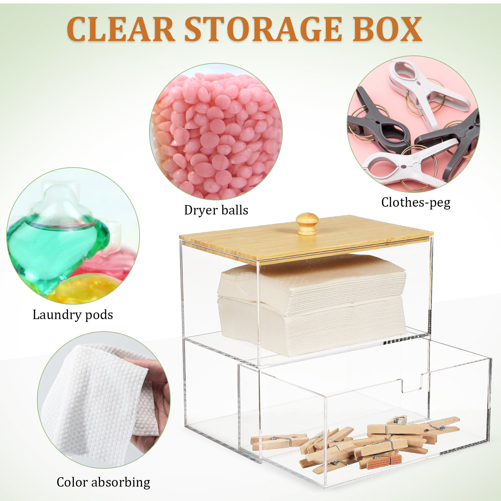 FOMIYES Acrylic Dryer Sheet Holder with Transparent Drawer Storage Organizer, 1 Set for Laundry Room Convenience