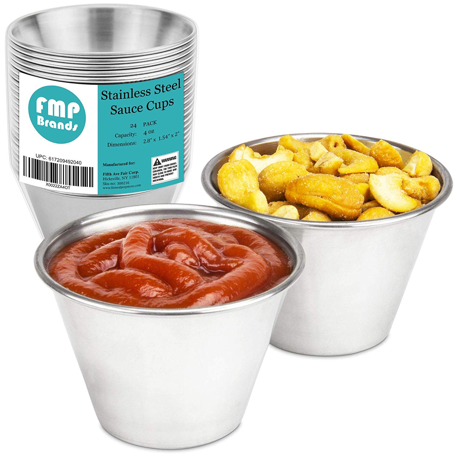 [24 Pack] 4 oz Stainless Steel Sauce Cups Individual Round Condiments