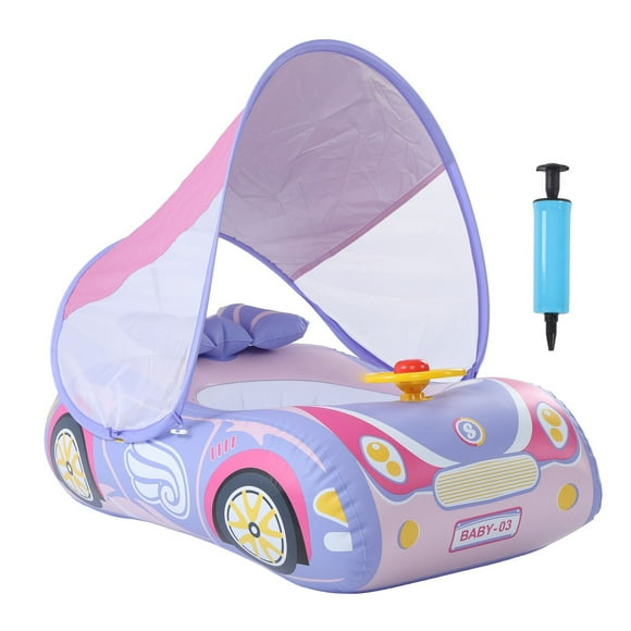 Flotador inflable para bebé con forma de coche, con bocina y sombrilla, para niños de 1 a 4 años, color rosa