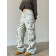 thumbnail image 3 of Pantalones Cargo para mujer, pantalón informal de cintura alta, holgado, elástico, de pierna ancha, ropa de calle Y2K con 4 bolsillos, 3 of 5