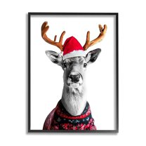 Stupell Industries Deer in Holiday Sweater Holiday Painting Black Framed Art Print Wall Art, 24 x 30
