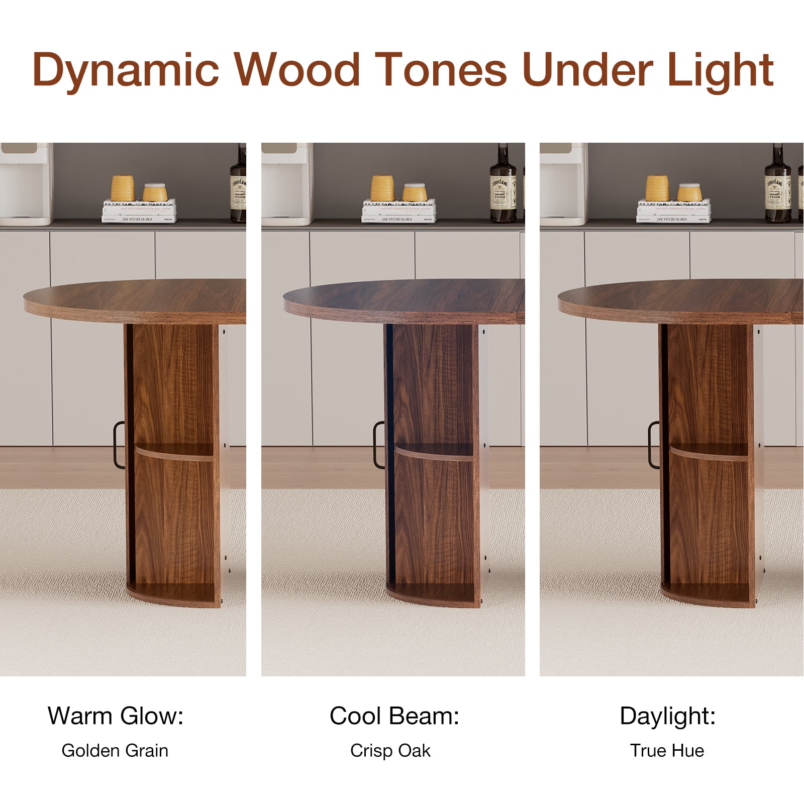 Hommpa 71" Dining Table for 6,Modern Oval Kitchen Table With Storage Cabinet,Long Dining Room Tables With Wood Strip Base for Kitchen Dining Room Living Room,Walnut