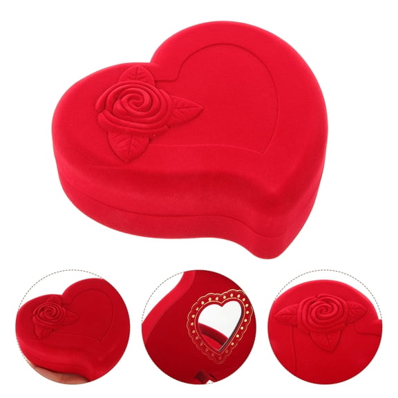 Uonlytech Red Heart Shape Jewelry Box Flannel Organizer for Necklace Bracelet Earring Storage