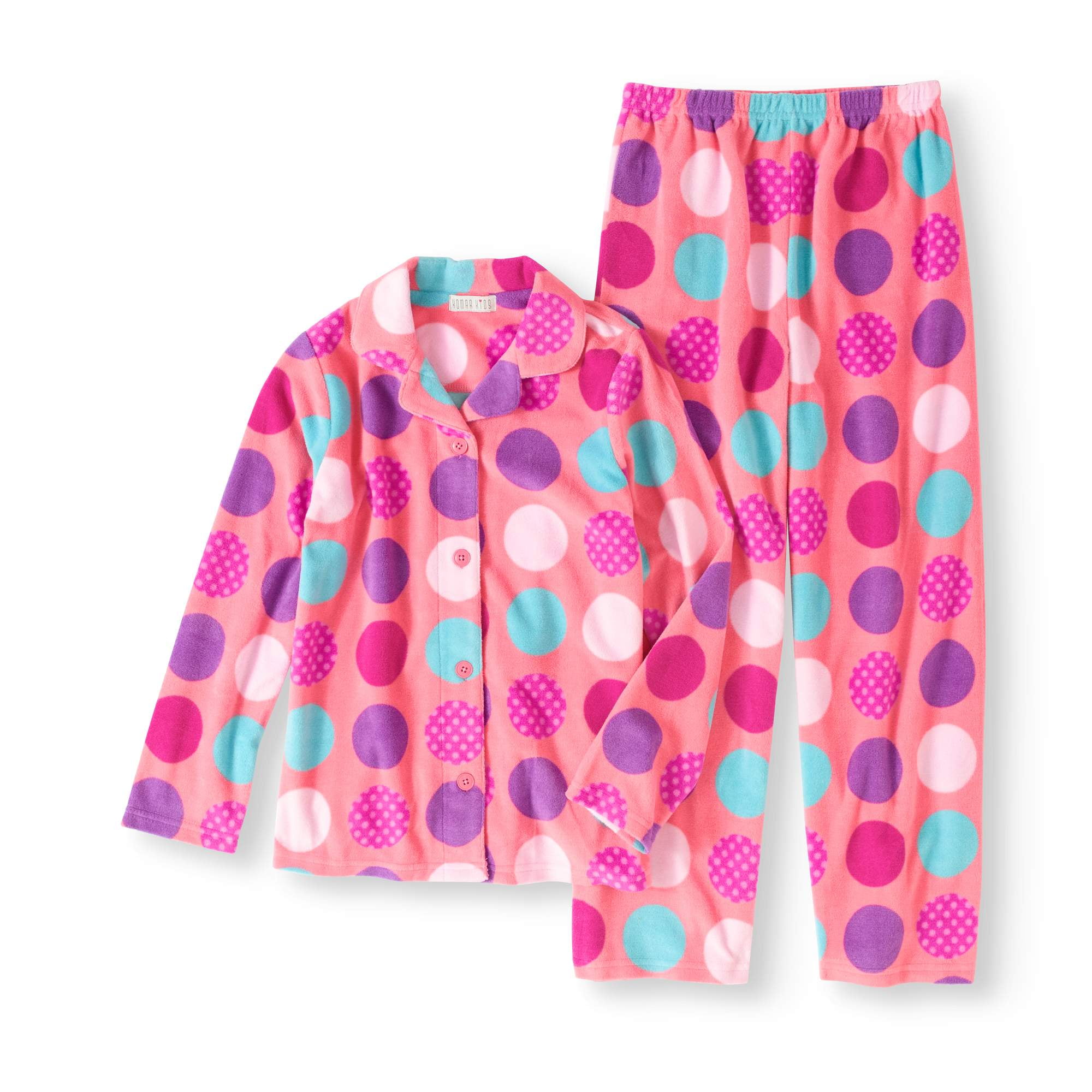 Girls' Polka Dot Fleece 2Piece Button Front Pajamas