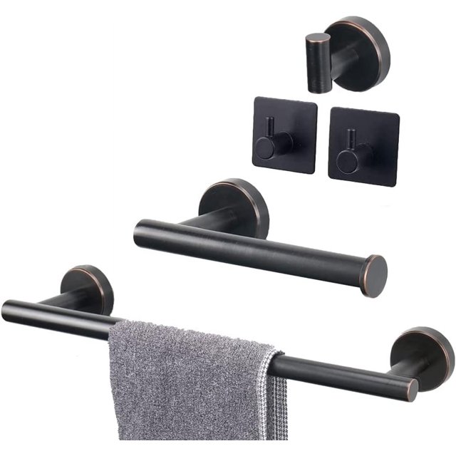 TocTen 5 PCS Bathroom Hardware Set SUS304 Stainless Steel-Towel Rack Set Include Lengthen Hand Towel Bar+Toilet Paper Holder+3 Robe Towel Hooks Bathroom Accessories Towel Bar Set(Bronze,24IN)
