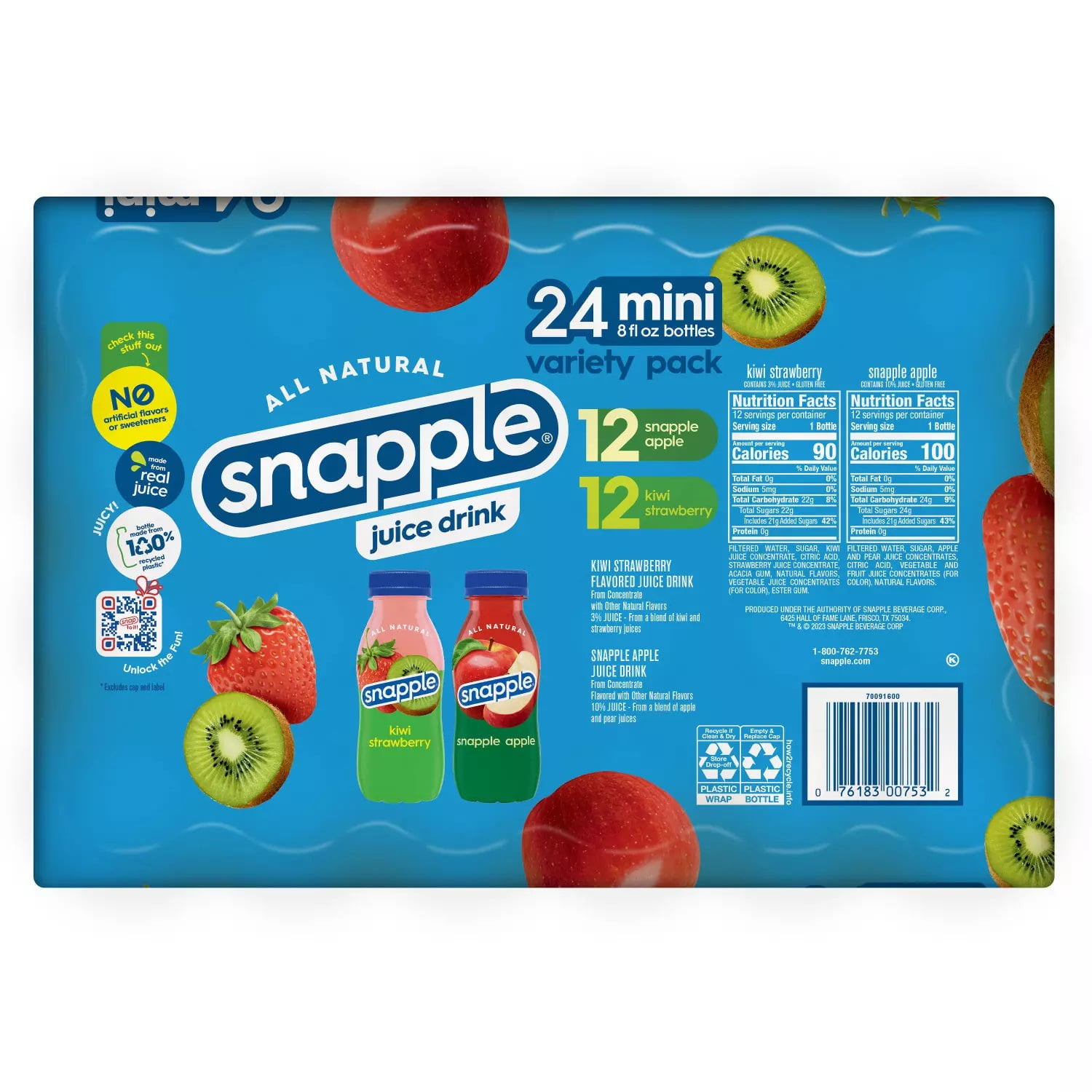 Snapple Juice Variety Pack, 20 Fluid Ounce (Pack of 24)